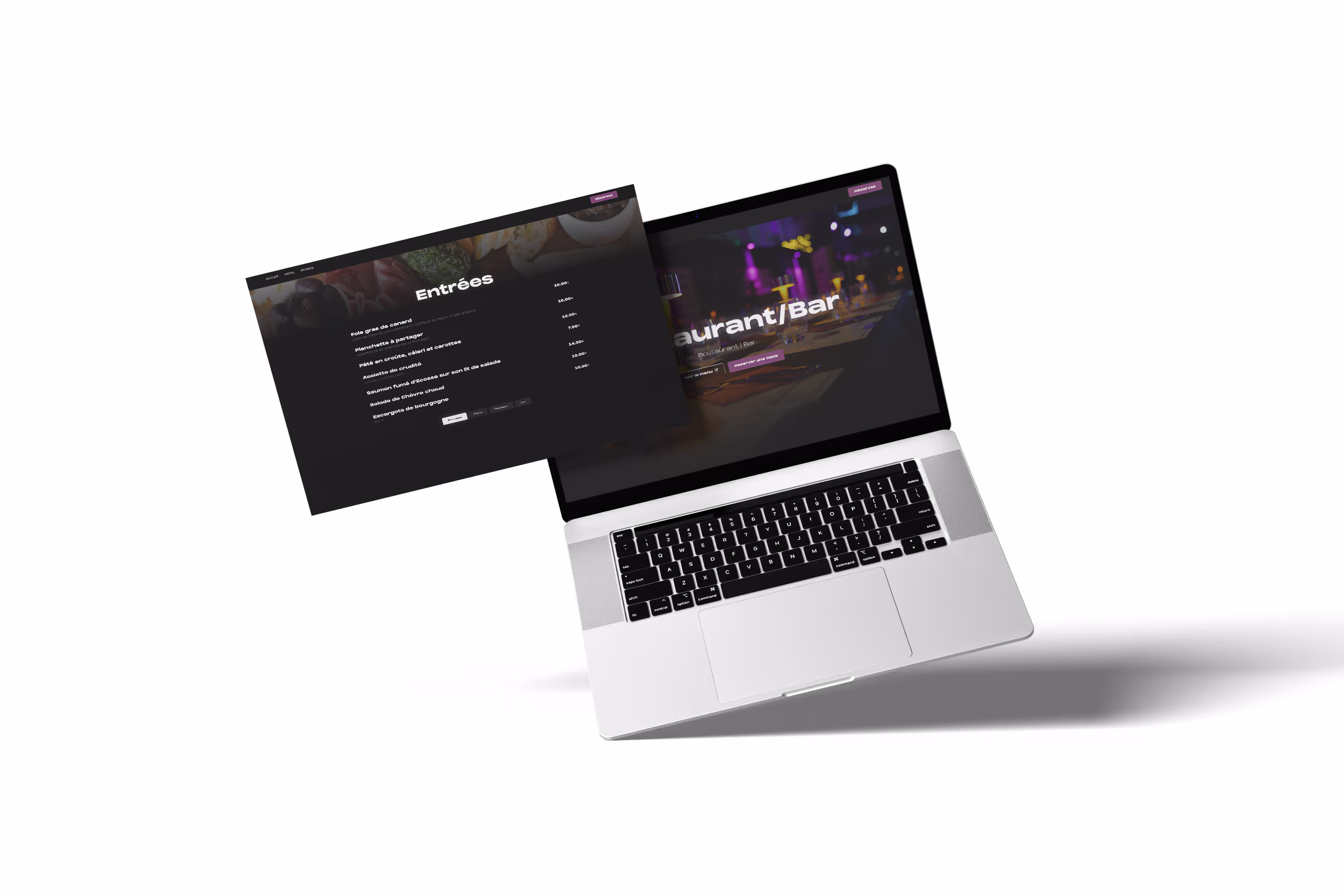 Mockup du site web pour un restaurant bar éphémère