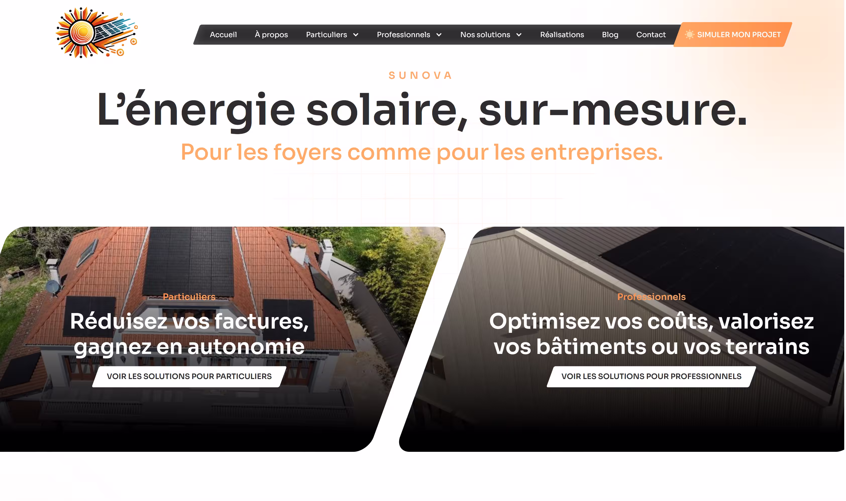 Mockup du site web "Sunova"